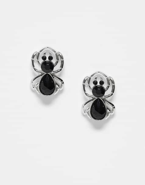Reclaimed Vintage - Orecchini per Halloween a bottone unisex color argento a forma di ragni - view 1