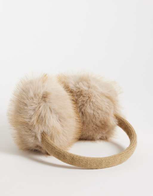 Reclaimed Vintage öronmuffar i snöbrun fuskpäls, 3 av 3