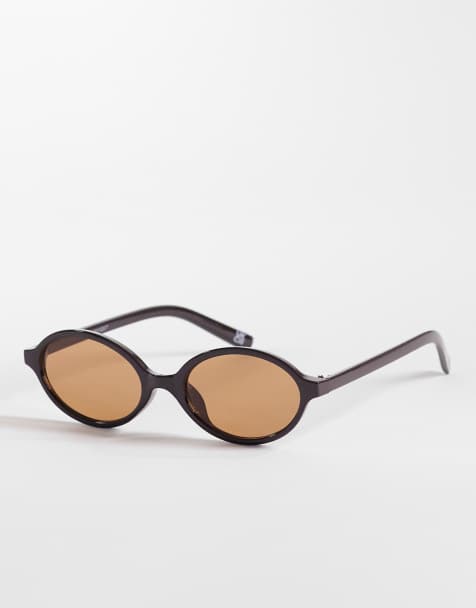 Reclaimed Vintage oval sunglasses with brown lens in chocolate brown - view 1