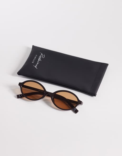Reclaimed Vintage oval sunglasses with brown lens in chocolate brown, 3 of 3