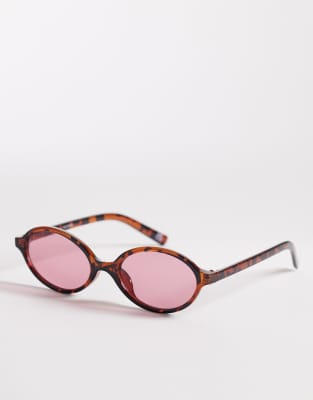 Reclaimed Vintage Oval Sunglasses With Red Lens In Brown