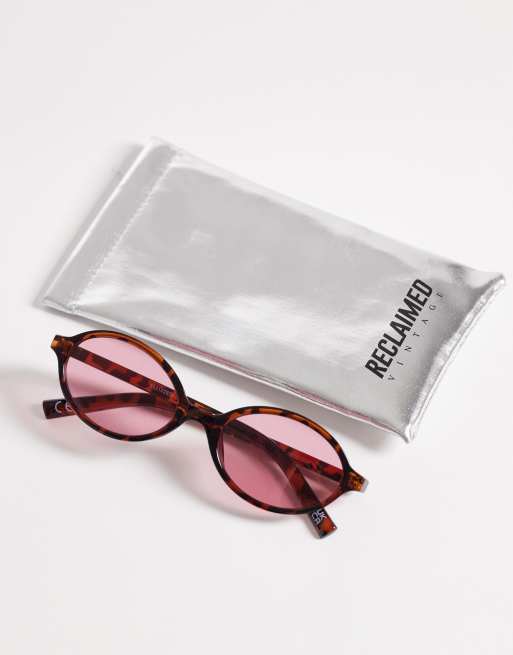 Reclaimed Vintage oval sunglasses with red lens in tortoiseshell, 3 of 3