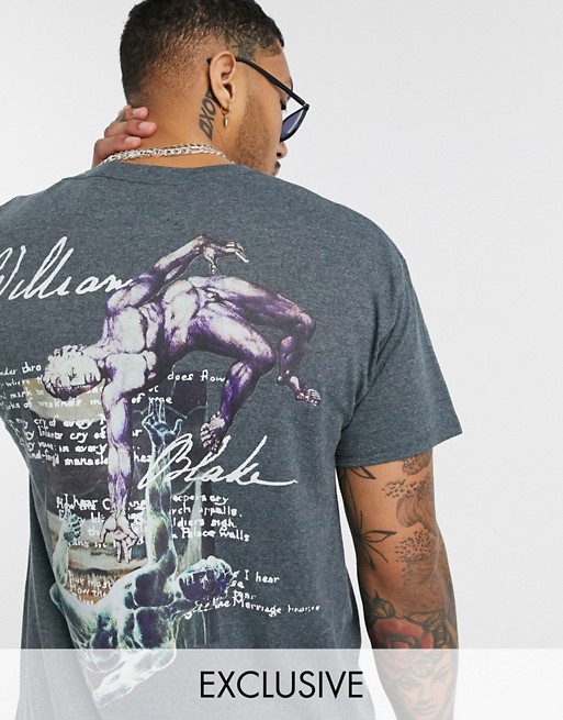 Reclaimed Vintage overdye t-shirt with art print in charcoal