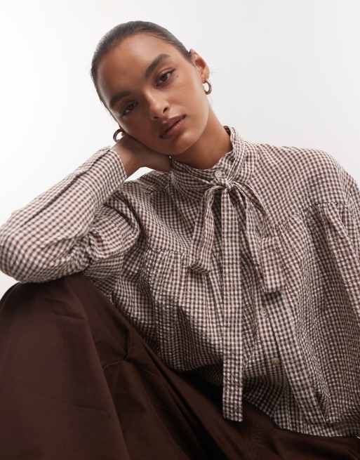Reclaimed Vintage overhemd met opstaande boord in gingham ruit, 1 van 4