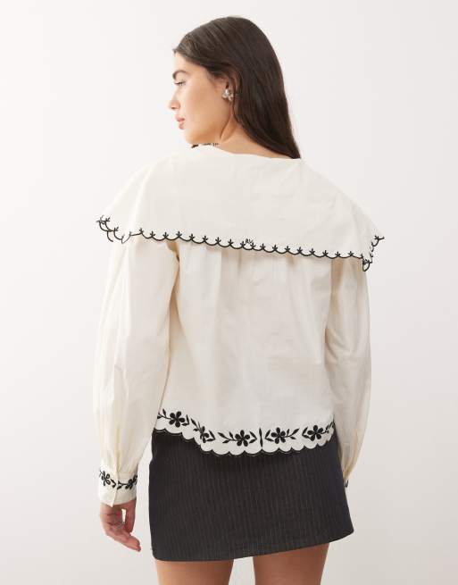 Reclaimed Vintage – Oversize-Hemdbluse in Cremeweiß mit besticktem Kragen , 4 von 4