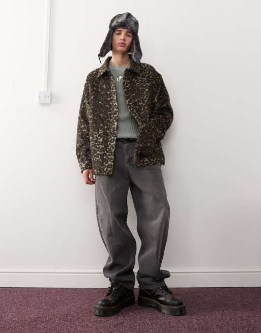 Reclaimed Vintage – Oversize-Hemdjacke mit Leopardenmuster