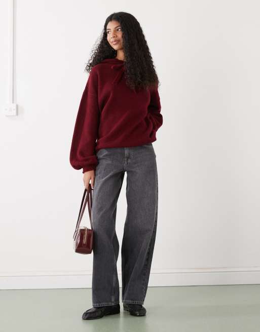 Reclaimed Vintage – Oversize-Kapuzenpullover aus Strick in Himbeerrot, 4 von 4