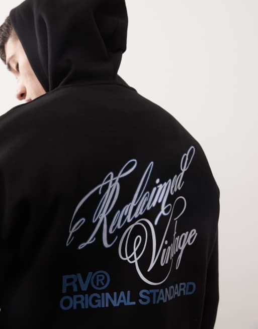 Reclaimed Vintage – Oversize-Kapuzenpullover in Schwarz mit Grafik am Rücken in Unisex-Passform, 3 von 4