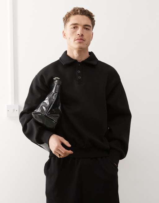 Reclaimed Vintage – Oversize-Sweatshirt in Schwarz mit Polokragen 