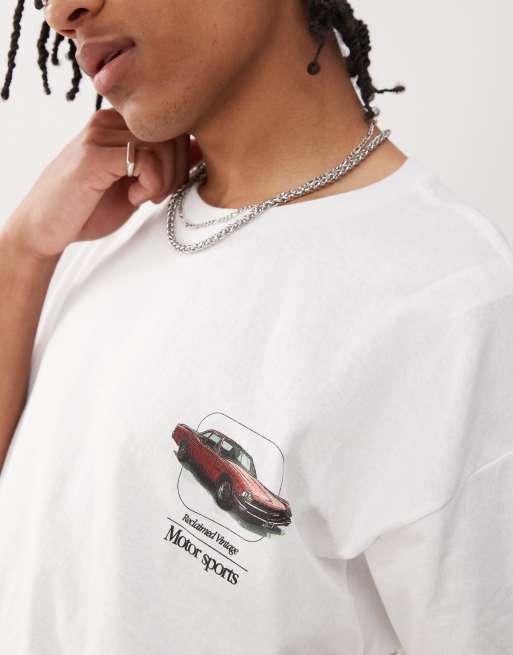 Reclaimed Vintage – Oversize-T-Shirt in Weiß mit Auto-Rückenprint, 2 von 4