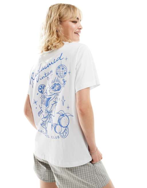 Reclaimed Vintage – Oversize-T-Shirt in Weiß mit Disco-Print