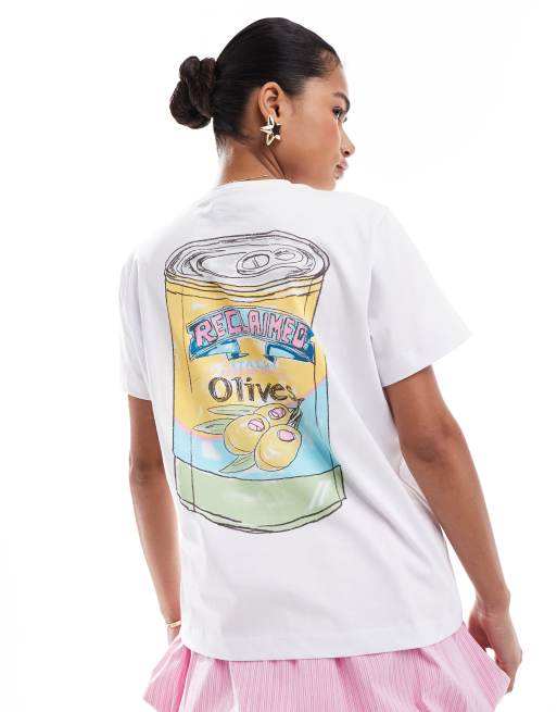 Reclaimed Vintage – Oversize-T-Shirt in Weiß mit Oliven-Print