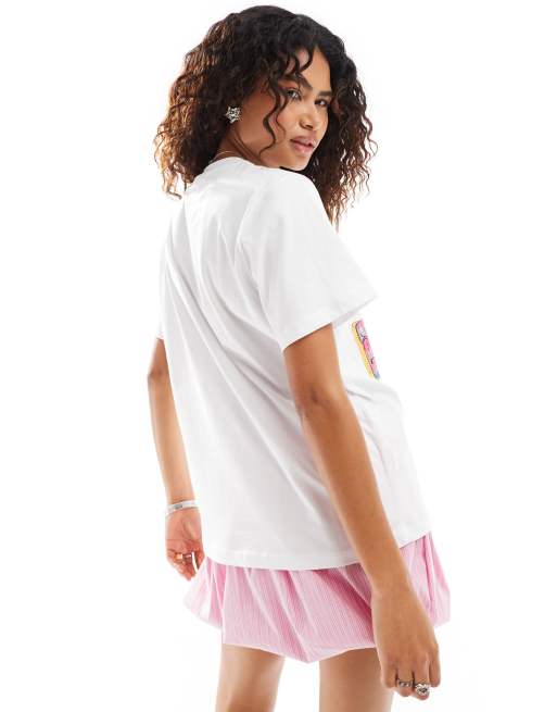 Reclaimed Vintage – Oversize-T-Shirt in Weiß mit Sardinenprints, 4 von 4