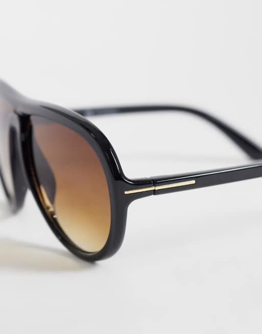 Reclaimed Vintage oversized aviator met lichte lens in bruin, 2 van 3