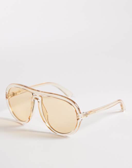 Reclaimed Vintage oversized aviator sunglasses with light lens in yellow