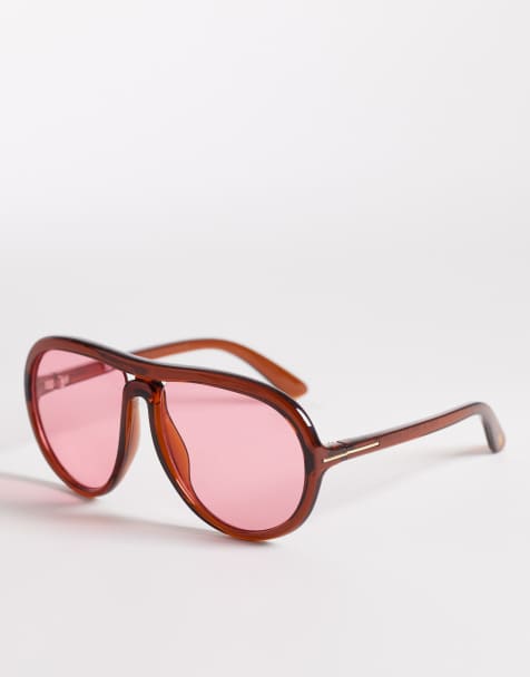 Reclaimed Vintage oversized aviator with pink lens in brown - view 1
