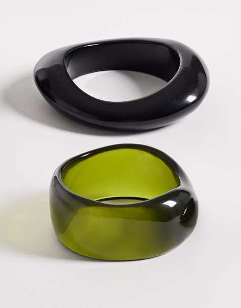 Reclaimed Vintage oversized bangle 2 pack in green and black - view 1