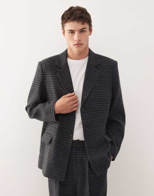 Reclaimed Vintage oversized blazer in navy and grey check (part of a set)