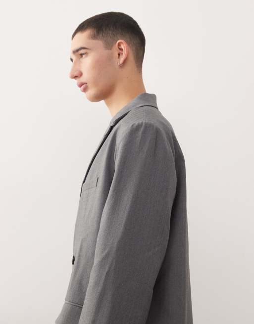 Reclaimed Vintage oversized boxy dad double breasted blazer co-ord in grey, 4 of 5
