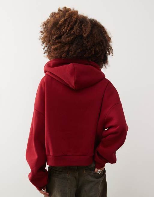 Reclaimed Vintage oversized boxy zip up hoodie in burgundy, 3 of 4