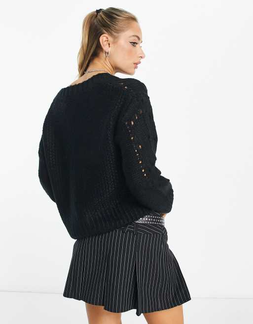 Reclaimed Vintage oversized cardigan with stitch detail in black, 2 of 4