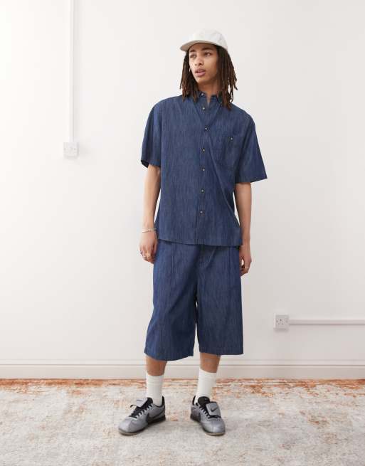 Reclaimed Vintage oversized chambray denim shirt in mid blue - part of a set, 3 of 4