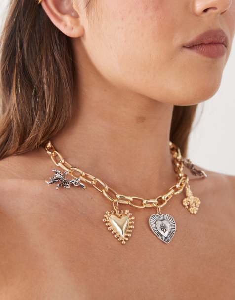 Reclaimed Vintage oversized charm necklace in silver and gold - view 1