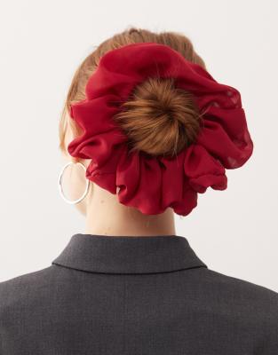 Reclaimed Vintage oversized chiffon scrunchie in burgundy red