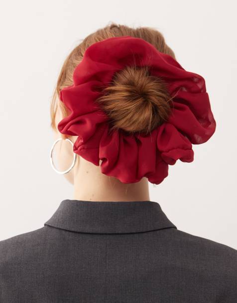 Reclaimed Vintage oversized chiffon scrunchie in burgundy red - view 1