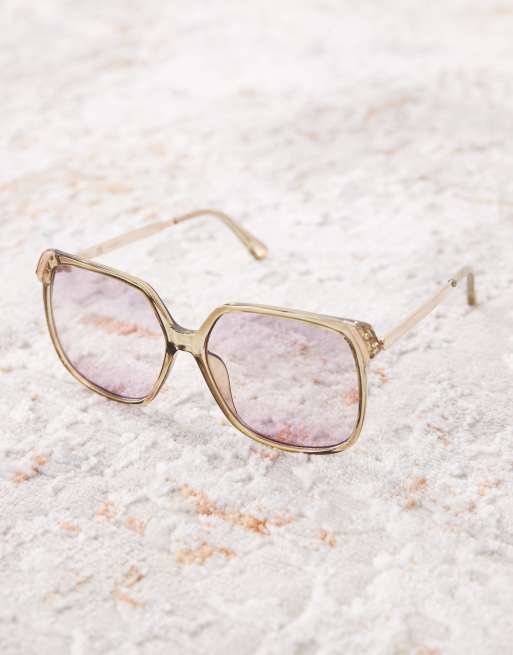 Reclaimed Vintage oversized circle sunglasses with red lens in light brown, 2 of 3