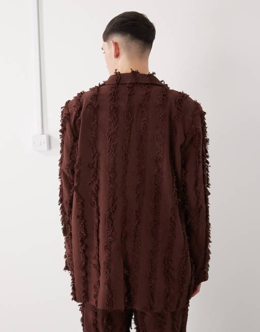 Reclaimed Vintage - Oversized colbert met rafels in bruin, 3 van 5
