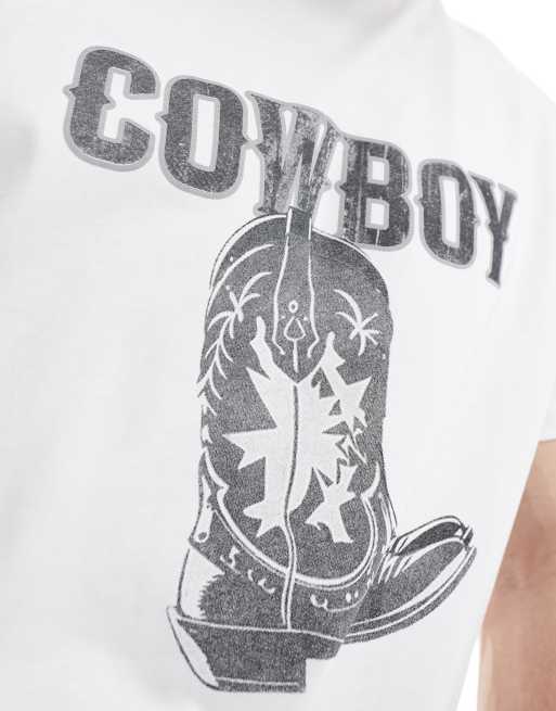 Reclaimed Vintage oversized cowboy cropped boxy T-shirt in white, 4 of 4