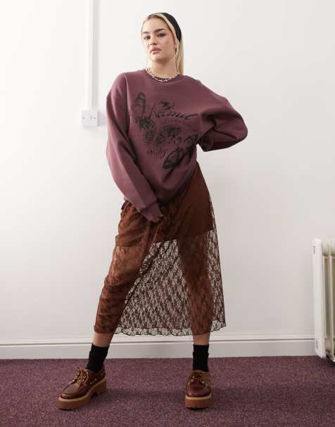 Reclaimed Vintage oversized crew neck sweatshirt with butterfly print in burgundy - view 1