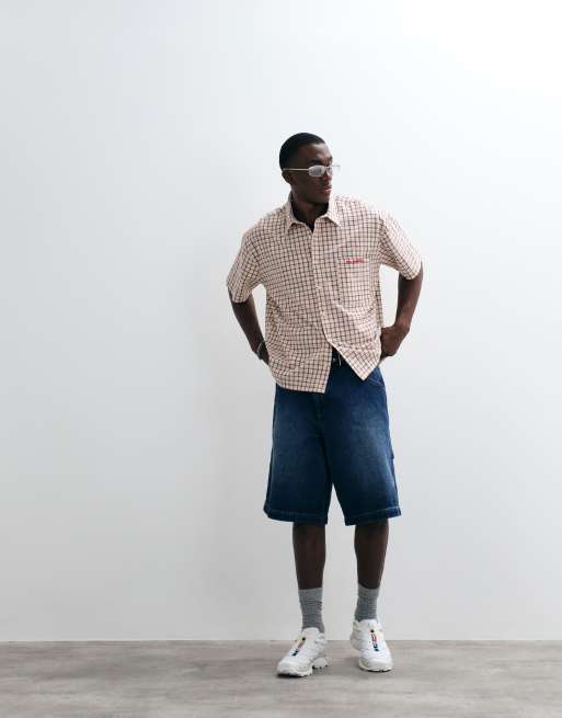 Reclaimed Vintage oversized cropped boxy shirt in yellow and brown check, 4 of 5