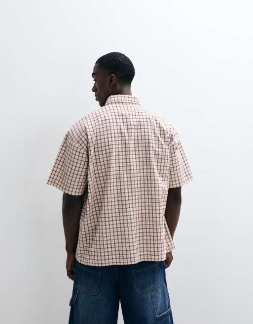 Reclaimed Vintage oversized cropped boxy shirt in yellow and brown check, 5 of 5
