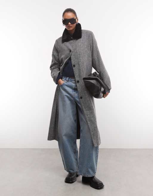 Reclaimed Vintage - Oversized dad jas met wollook en visgraatmotief, 1 van 4