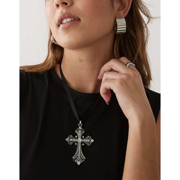 Silver diamante cross necklace new arrivals