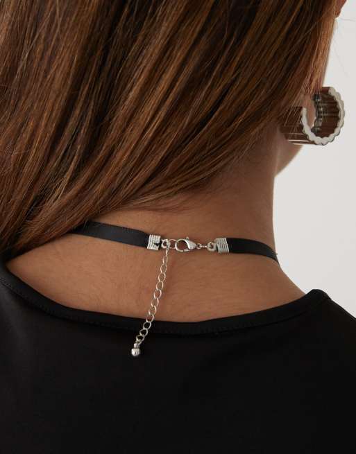 Reclaimed Vintage oversized diamante cross necklace on black ribbon, 3 of 3