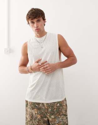 asos Reclaimed Vintage oversized dropped armhole airtex vest in white