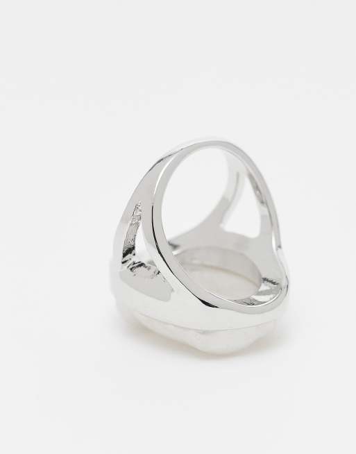 Reclaimed Vintage oversized faux mother of pearl ring in silver, 3 of 3