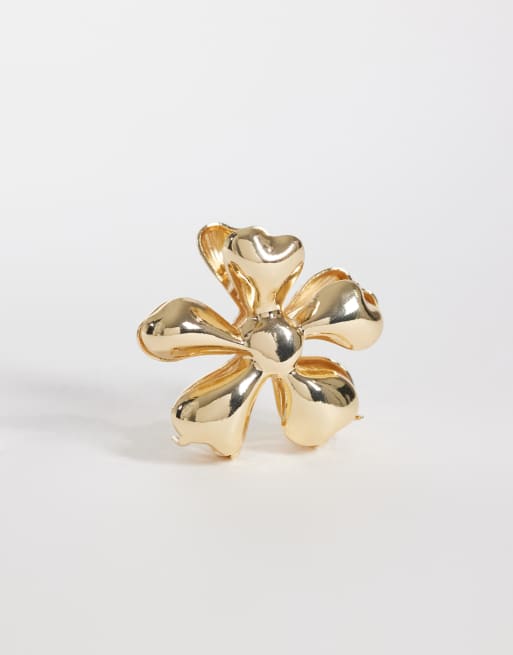 Reclaimed Vintage oversized floral claw clip in gold