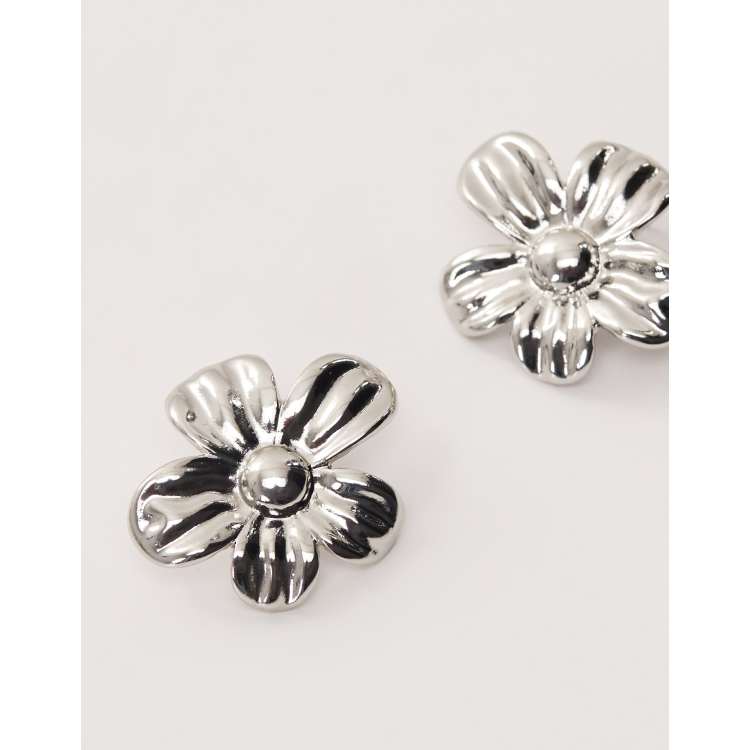 Reclaimed Vintage oversized flower earrings in silver tone