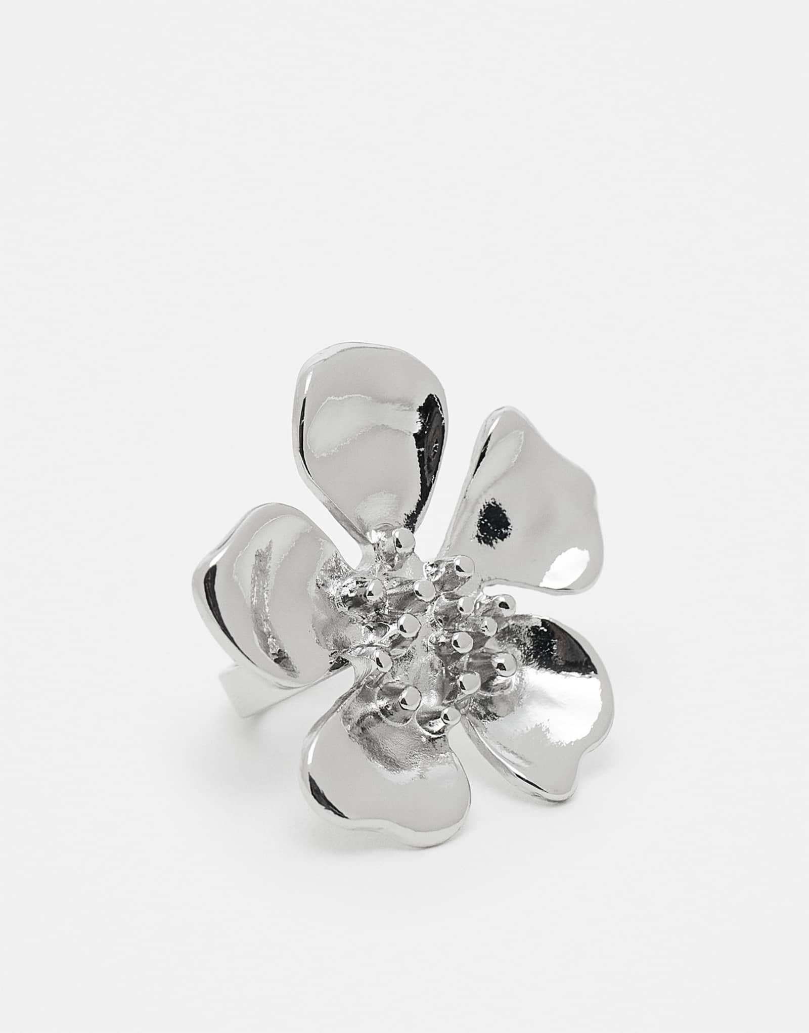 Восстановленное винтажное кольцо с цветочком большого размера из серебра