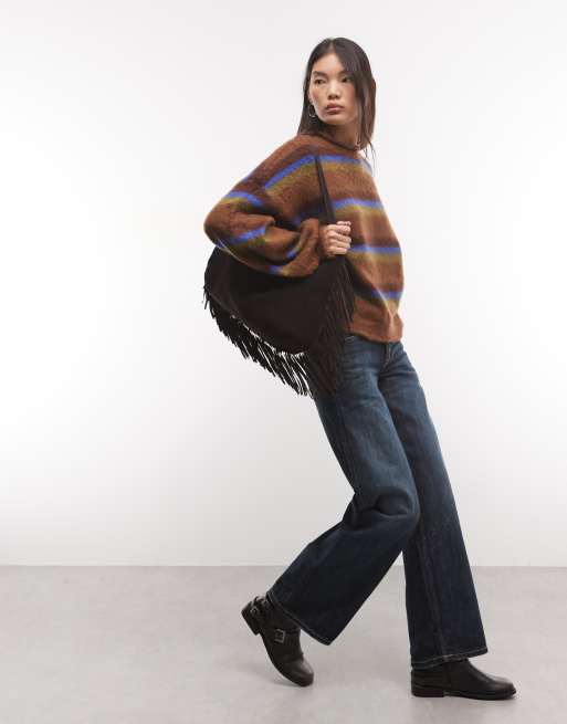 Reclaimed Vintage oversized fluffy gestreepte trui met ballonmouwen in multi, 2 van 4