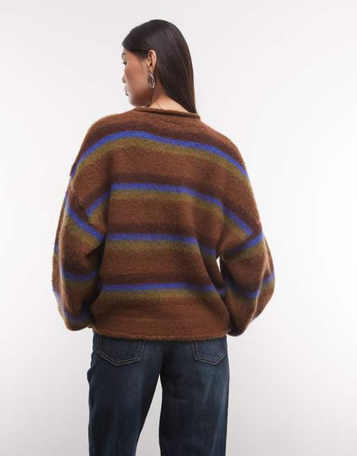 Reclaimed Vintage oversized fluffy gestreepte trui met ballonmouwen in multi, 4 van 4