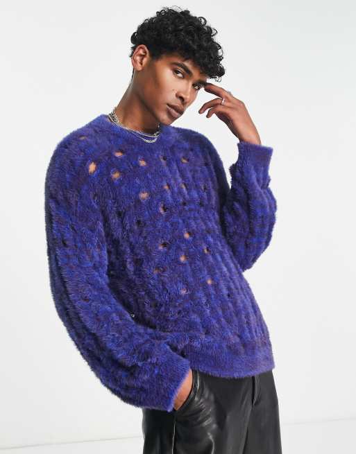 Reclaimed Vintage oversized fluffy laddered sweater in blue