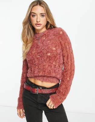 Reclaimed Vintage oversized fluffy laddered sweater in pink