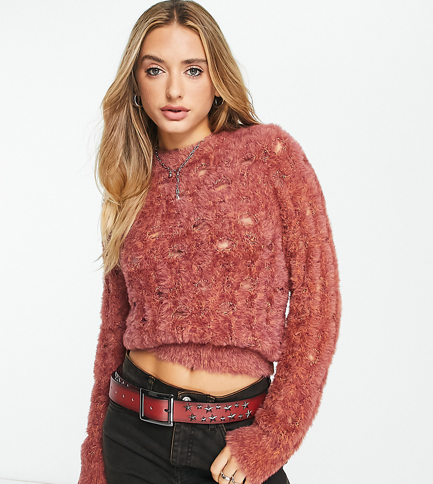 Reclaimed Vintage Oversized Fluffy Laddered Sweater In Pink In Red