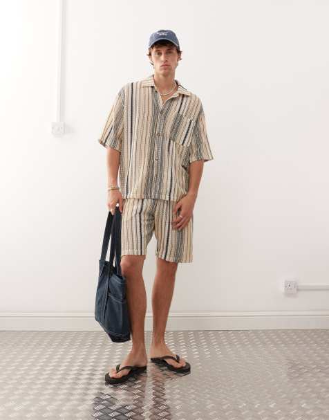 Reclaimed Vintage - Oversized gebreid gestreept Oxford shorts, deel van co-ord set - view 1