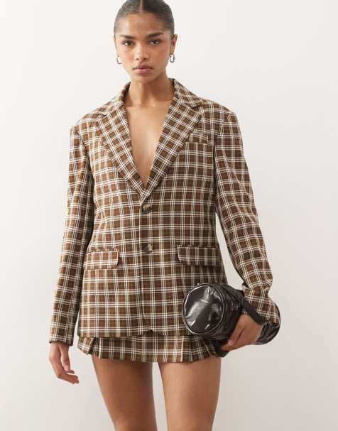 Reclaimed Vintage - Oversized geruite blazer in bruin, deel van co-ord set - view 1